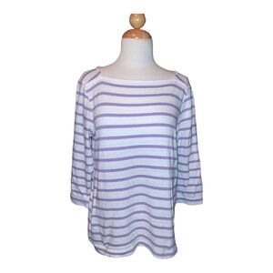 J Jill Purple Cream Lavender Striped Women's 3/4 Cuffed Sleeve Boat Neck Top S